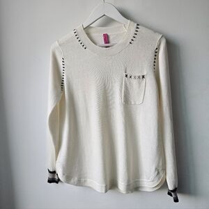 Zaket & Plover Ivory Long Sleeve Cotton Cashmere Blend Lightweight Sweater